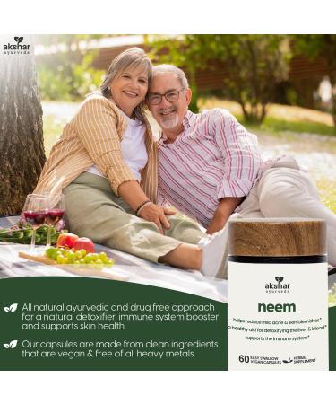 AKSHAR Ayurveda - Neem Capsules with Neem Extract and Neem Leaf Powder - Herbal Neem Supplement to Support Clear Skin Health and Detox - Vegan Cruelty-Free Neem Leaf Capsules (60 Count) - Buy Online on GoSupps.com