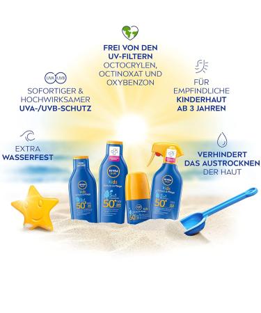 NIVEA Sun Kids Protection & Care Sonnen Roller LSF 50+ - Waterproof Sunscreen Roll-On for Children (Pack of 2) - 50 ml - Buy Online on GoSupps.com