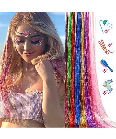 Multicolor Hair Tinsel Kit - 47 Inches Synthetic Extensions for Women & Girls - Heat Resistant Sparkling Fairy Tinsel for Halloween, Cosplay, Christmas - 22 Color Options - Buy Online on GoSupps.com