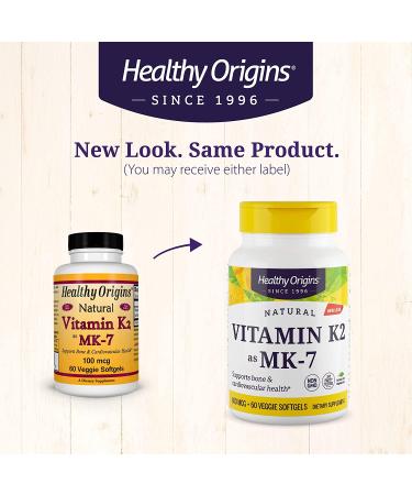 Healthy Origins Vitamin K2 MK-7 Supplement 100 mcg - 60 Count for Bone & Heart Health - Buy Online on GoSupps.com