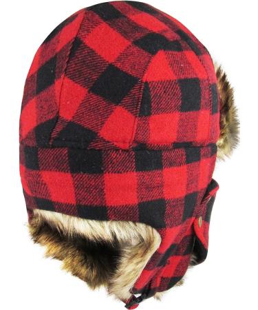 Lumberjack Plaid Aviator Trapper Hat with Ear Flaps - Red Black Plaid Ushanka Eskimo Bomber Russian Cold One Size 4 - Buy Online on GoSupps.com
