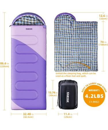 Camping Sleeping Bag - 32 Sleeping Bags for Cold Weather Camping - Adults, Kids, Teens - 3-4 Season Warm Sleeping Bag - Camping Gear for Outdoors - Dark Purple & Light Purple - Buy Online on GoSupps.com
