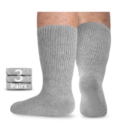 NOVAYARD Diabetic Socks Wide Bariatric Socks Edema Neuropathy Hospital Socks 3 Pairs Gray Large Gray