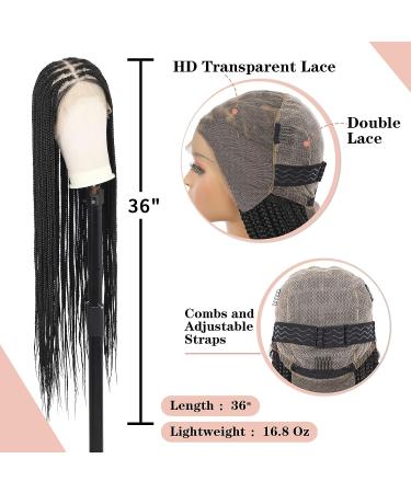 Lexqui 36 Inch HD Lace Front Box Braided Wig for Women - Long Black Synthetic Full Lace Frontal Braiding Wig with Baby Hair - Buy Online on GoSupps.com