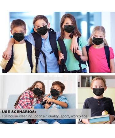 100PCS Kids Black Disposable Face Masks | Breathable Children's Safety Masks for Protection Against Air Pollution and Dust - Buy Online on GoSupps.com