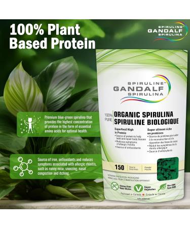 Gandalf Certified Organic Spirulina Powder Ultra Pure Blue-Green Algae Certified 3rd Party Tested Canada s Most Trusted Brand Vegan - 150g - Buy Online on GoSupps.com