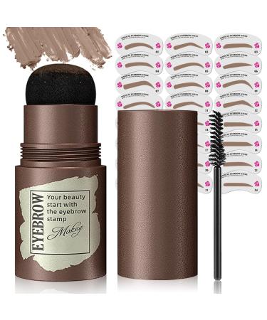 Eyebrow Stamp Stencil Kit - Long-Lasting Eye Brow Stencil Kits with Eyebrow Blush Waterproof Brow Shaping Kit with 24 Reusable Thin & Thick Eyebrow Stencils for Perfect & Natural Brow (Light Brown)