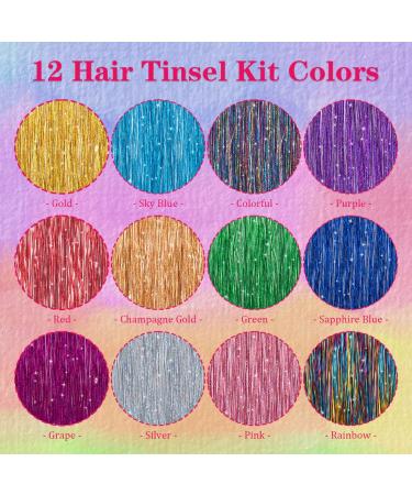 UPTOUP 46 Hair Tinsel Kit - 2000 Strands in 12 Colors - Glitter Extensions for Sparkling Shiny Hair - Silk Fairy Strands for Stunning Look - Buy Online on GoSupps.com