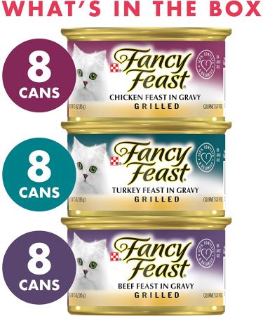 Purina Fancy Feast Gravy Wet Cat Food Variety Pack - Poultry & Beef Grilled Collection | 24 x 3oz Cans - Buy Online on GoSupps.com