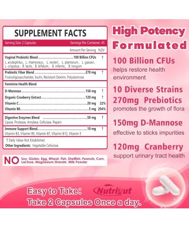 Probiotics for Women 100 Billion CFUs Probiotic and Prebiotics with Digestive Enzymes for Gut Health Vaginal Probiotics with Cranberry and D-Mannose for Urinary Tract Health pH Balance 85 Capsules - Buy Online on GoSupps.com