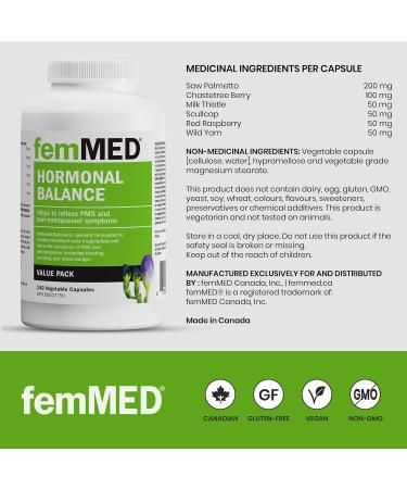 femMED Hormonal Balance - Hormone Balance Supplement for Women | Estrogen Balance. Menopause Support. Alleviates Cramps Bloating Acne Hot Flashes & Mood Swings | Dr Formulated by Canadian Doctors | 240 Count 240 count (Pack of 1) - Buy Online on GoSupps.com