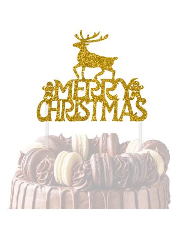 Reusable Christmas Cake Topper Double-Sided Glitter Card Christmas Cake Decorations and Holiday Cake Decorations Glitter and Gold MERRY CHRISTMAS Reindeer and Gingerbread Men - 3 Little Desserts