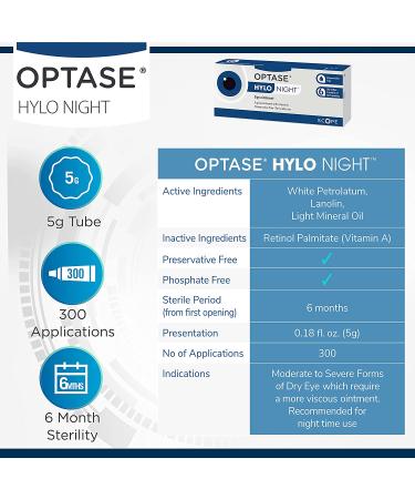 OPTASE Hylo Night Dry Eye Ointment - Preservative-Free Gel for Nighttime Relief - .18 oz - Buy Online on GoSupps.com