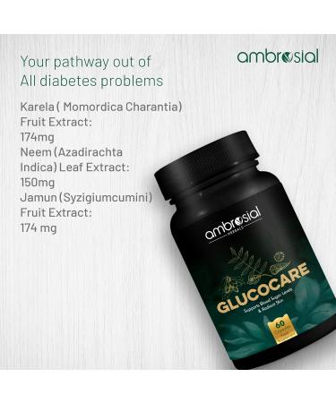 Ambrosial Glucocare - 100% Natural Sugar & Diabetes Support | Bitter Melon Neem & Black Plum | 120 Capsules (Pack of 2) | International Shipping - Buy Online on GoSupps.com