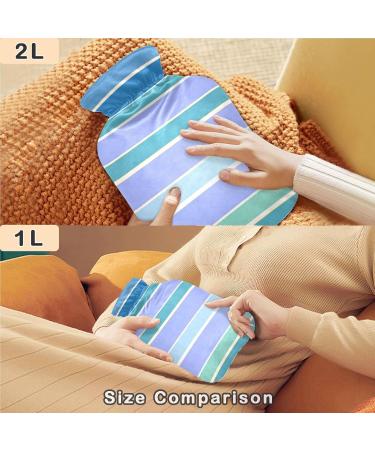 NAANLE Hot Water Bottle with Cover - 2L Large Blue Striped Heat & Cold Therapy Bag for Pain Relief Hand & Foot Warmer - Buy Online on GoSupps.com