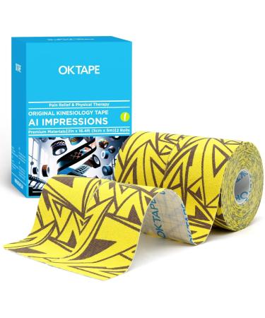 OK TAPE Hypoallergenic Digtal Printed Kinesiology Tape Elastic Sports Athletic Tape 2 Rolls 2in 16.4ft Uncut Roll-Lightning 2 Rolls Lightning