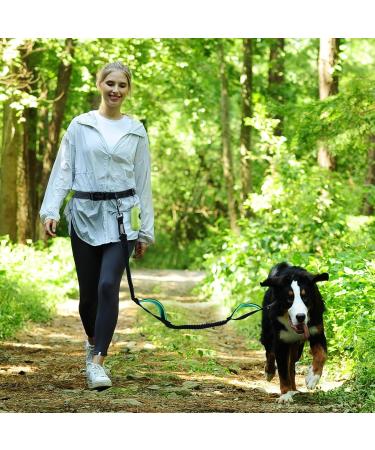 Vivaglory Reflective Waist Dog Leash | Free-Handed Bungee Leash for Medium & Large Dogs | Double Padded Handles | Perfect for Jogging & Training | Adjustable Waist 65-112cm - Black/Turquoise - Buy Online on GoSupps.com