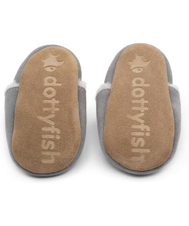 Dotty Fish Suede Baby Slippers | Warm Fleece Lined Infant Toddler Shoes | Non-Slip Soft Sole Boys Girls 0-6 Months - 5-6 Years | Pale Grey - Buy Online on GoSupps.com