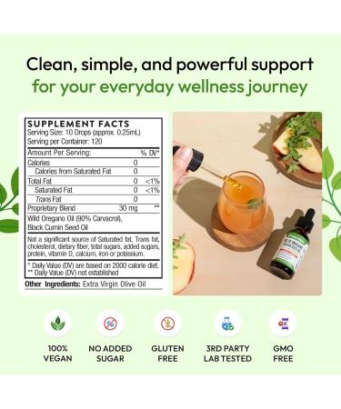 Oil of Oregano with Black Seed Oil Liquid Drops Wild Oregano (90% Carvacrol) and Black Cumin Seed Oil Vegan GMO-Free & High-Potency Supports Immunity Gut Health and Wellness (Unflavored 30mL) - Buy Online on GoSupps.com