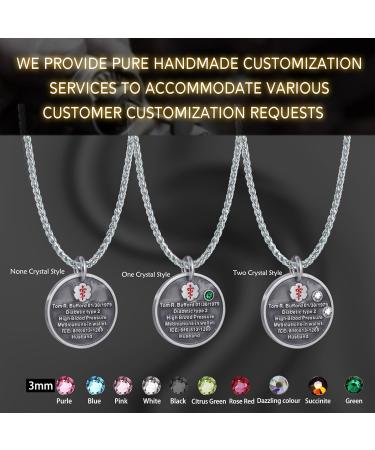 Custom Sterling Silver Medical Alert Necklace - Personalized Engraving & Vintage Pendant - Emergency ID Jewelry for Men & Women - 2 Crystal Styles - Buy Online on GoSupps.com