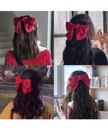Bow Hair Clips for Women - 2PCS Big Bowknot French Hairpins in Black Red | Soft Satin Silky Hair Bows Barrette Clips - Perfect for Women and Girls - Buy Online on GoSupps.com