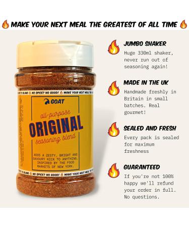 GOAT Original Seasoning Blend & Rub - the perfect all-rounder seasoning for meat seafood poultry and almost anything. Extra-large 225g Shaker. Delicious spice blend and seasoning. - Buy Online on GoSupps.com