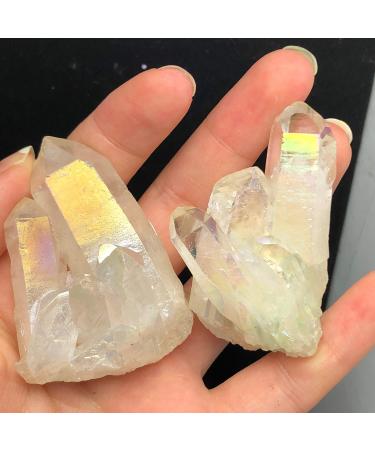 2Pcs Halo Crystal Cluster Quartz Crystal Amazing Rainbow Specimen MineralChakra Home Crystal Cluster