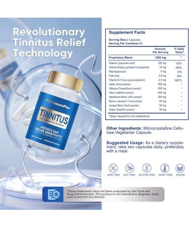 Tinnitus Relief 1200MG Supplement - Reduce Ear Ringing & Noise - 120 Capsules - Buy Online on GoSupps.com