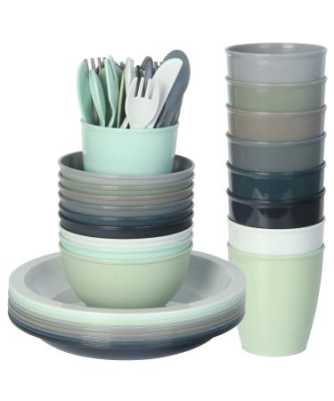Youngever 54-piece plastic children's tableware set reusable toddler tableware set dinner set in 9 colors (Urban)