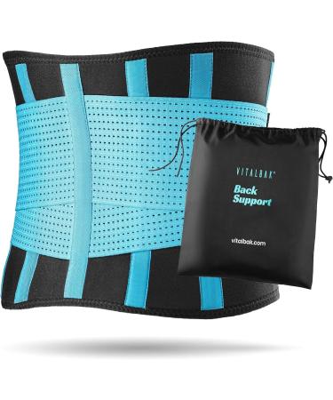 Vitalbak back bandage for women and men |Helps with injuries and relieves hip and back pain |Back support belts for the lumbar spine with two settings (blue m) m blue