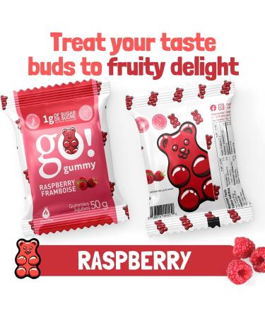 GoGummy Low Sugar (1g) Gummy Bears by Jimmy Sevigny | Raspberry Fruity Gummies | High Fiber No Sugar Alcohols Gluten Free | Pack of 12 x 50g Bags - Buy Online on GoSupps.com