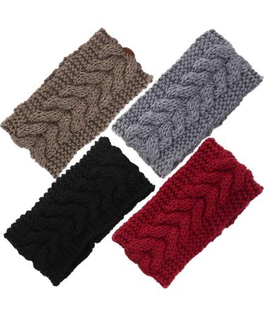 VEEJION Women Knitted Headbands - 4 Piece Winter Headband Set with Buttons for Face Mask - Ear Warmer Hair Bands in Assorted Colors - Buy Online on GoSupps.com