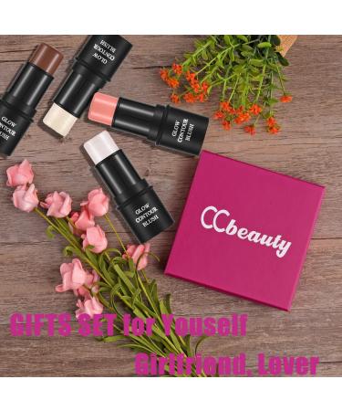 CCbeauty 4Pcs 06# Highlighter Contour Bronzer Blush Shimmer Stick Set - Professional Facial Makeup Kit for Women | Mother's Day Gift - Buy Online on GoSupps.com