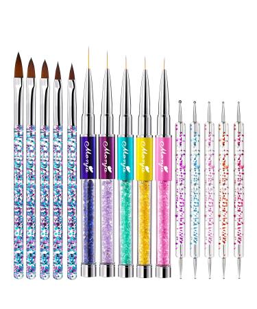 15 Pieces 3D Nail Art Brushes Set for Acrylic Nail UV Gel Polish Liner Ombre Brush Manicure Painting Design Pen Brushes Acrylic Powder Carving Rhinestone Dotting Dual Ends Handles Nail Art Pens Tools