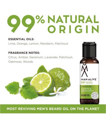 Man Alive Beard Oil - 50ml Natural Skincare with Oatmeal, Argan, Jojoba & Almond Oil - Lemon & Bergamot Scent - Ideal Men's Gift for Softening Facial Hair - Buy Online on GoSupps.com
