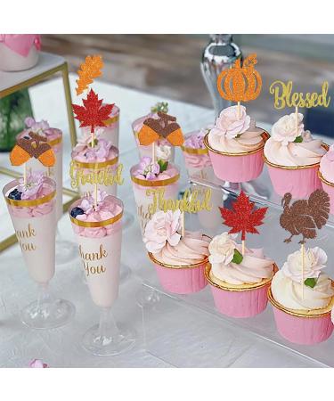 32 Pack Thankful Cupcake Toppers Glitter Thank You Cupcake Picks Autumn Fall Maple Leave Pumpkin Turkey Cupcake Decorations Thanksgiving Day Birthday Cake Decorations Colorful 9 - Buy Online on GoSupps.com