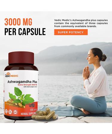 Organic Ashwagandha Capsules 3000mg with Black Pepper Extract - GMP Certified - 120 ct - Natural Supplement - Buy Online on GoSupps.com