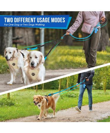 Eyein Double Dog Leash No Tangle - 360 Swivel Heavy Duty Reflective Lead for 2 Small/Medium Dogs, Blue - Dual Handle, Shock Absorbing, Comfortable Walking Training Splitter - M(3kg-16kg) - Buy Online on GoSupps.com
