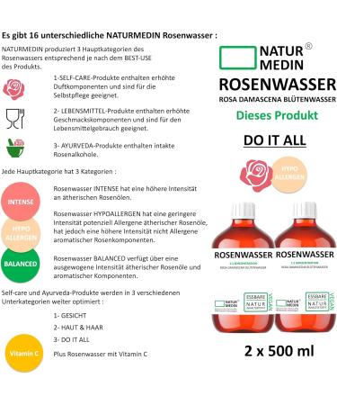 Hypoallergenic Rose Water 1 000 ml | 100% Natural Edible Skin & Hair | NATURMEDIN  - Buy Online on GoSupps.com
