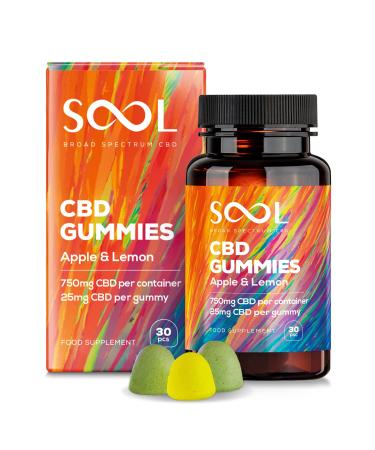 SOOL CBD Gummies 750mg 30pcs | 25mg CBD per Gummy | Apple & Lemon Flavour | Broad Spectrum CBD Edibles | Relax - Recover - Relieve
