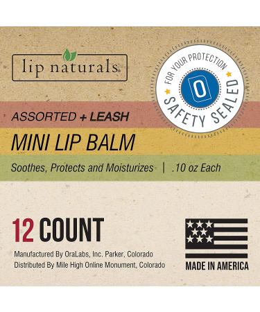 Lip Naturals Mini Lip Balm Pack with SPF-15 Sunscreen | 12-count Assorted with Keychain | Made in USA | Tea Tree Mint, Vanilla Bean, Bing Cherry Flavors (0.10oz/3g each) - Buy Online on GoSupps.com
