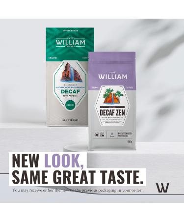 ZEN DECAF Whole Bean Organic Coffee | Medium Roast | Natural Water Decaffeinated Specialty Grade Espresso Machines Grinder | Sustainably Roasted in Canada | Caf William | D caf Biologique en grains - 650 g (2 pack) DECAF ZEN 650 g (Pack of 2) - Buy Online on GoSupps.com