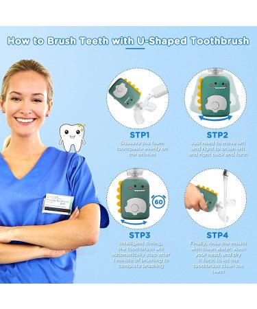 KAQINWX Kids Electric U-Shaped Toothbrush - Rechargeable & Waterproof | Smart Timer, 3 Brush Heads, 2 Modes | Ages 2-12 (Green) - Buy Online on GoSupps.com
