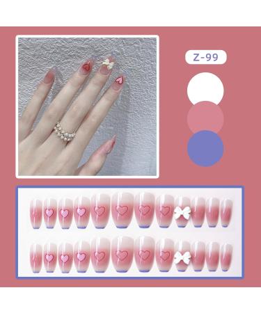French Tip Press on Nails - Medium Ballet Press On Nails with Nail Tips white bowknot Love heart Design Powder blusher Glossy press on nails Acrylic False Nails Cute Artificial Nails - Buy Online on GoSupps.com