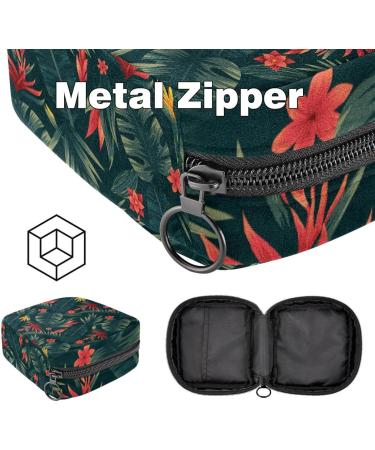 Storage Bags for Women - Tropical Leaf Motif Zippered Menstrual Cup & Period Insert Pocket Perfect for Tampons & Panty Liners - Eco-Friendly Green Design - Buy Online on GoSupps.com