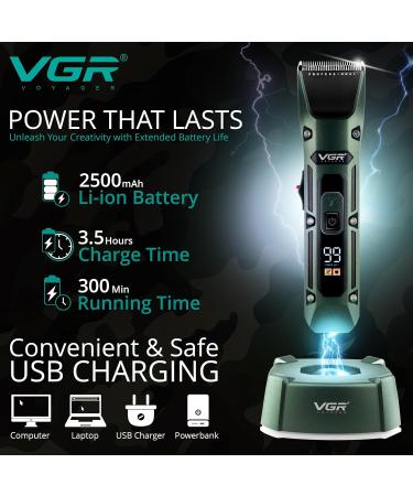 VGR Hair Clippers Men - Professional Barber Electric Beard Trimmer with Ceramic Blades - Turbo Boost - 300 Minutes Battery - Cordless Rechargeable Grooming Kit for Head Haircut - Buy Online on GoSupps.com