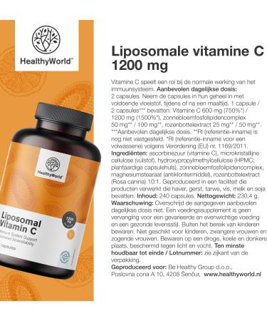 Be Healthy Group doo Liposomal Vitamin C 1200mg 240 Vegetable Capsules 1200mg Vitamin C per day with Rosehip and Sunflower Phospholipid Complex 4month supply - Buy Online on GoSupps.com