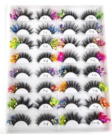 Colored Eyelashes 5D False Eyelashes with Glitter Fake Mink Eyelashes Wispies Fluffy Colored Eyelashes Dramatic Strip Eyelashes for Christmas Cosplay Costumes Fake Eyelashes Type 7 - Buy Online on GoSupps.com