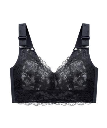 SCOCCA Wireless Lace Bralette for Women Lightly Padded Bra Longline Bralette Posture Smooth Back 75C Black