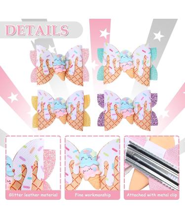 Whaline Ice Cream Glitter Bow Hair Clips 4Pcs - Colorful PU Leather Hairgrips for Girls & Women, Alligator Hair Clips for Birthday Party & Summer Supplies - Buy Online on GoSupps.com